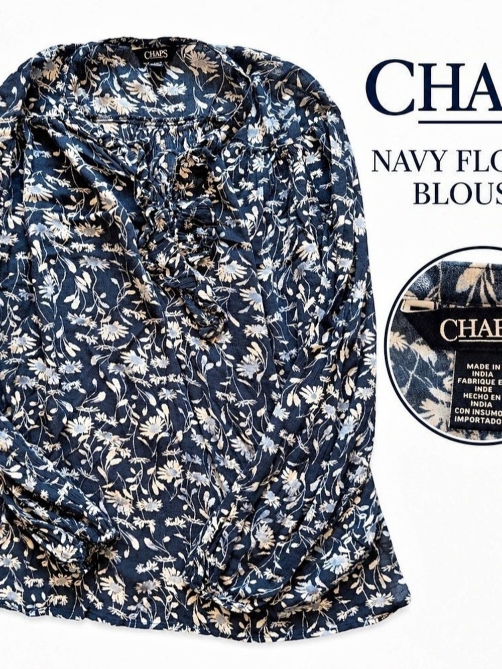 Chaps Floral Blouse in Blue & White